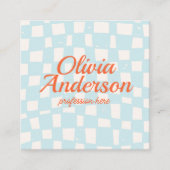 QR Code Retro Kleurrijke Hand getrokken Geruite Gr Vierkante Visitekaartje (Voorkant)