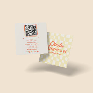 QR Code Retro Kleurrijke Hand getrokken Geruite Gr Vierkante Visitekaartje