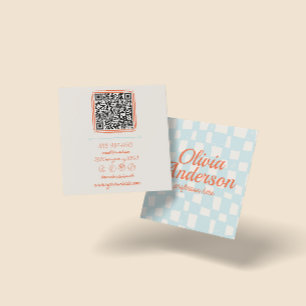 QR Code Retro Kleurrijke Hand getrokken Geruite Gr Vierkante Visitekaartje