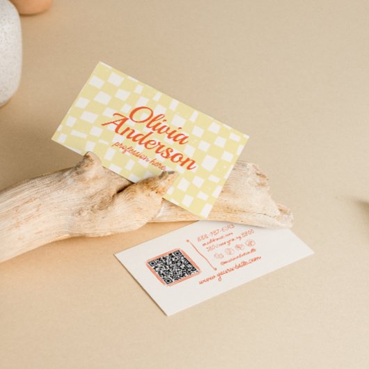 QR Code Retro Kleurrijke Hand getrokken Geruite Gr Visitekaartje