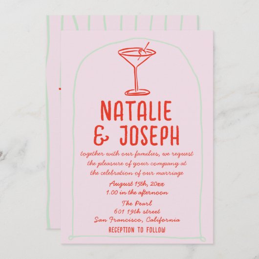 QR Code Retro Kleurrijke Hand Getrokken Martini Hu Kaart (Voorkant / Achterkant)