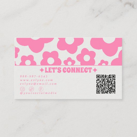 QR Code Retro Pink Groovy Floral Boho Girly Trendy Visitekaartje (Achterkant)
