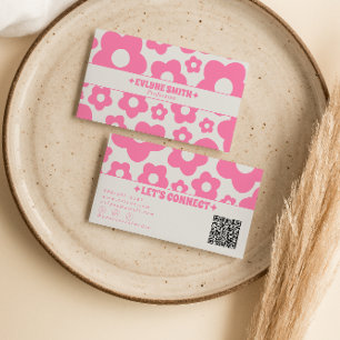 QR Code Retro Roze Groovy Bloem Boho Meisjesachtig Visitekaartje