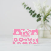QR Code Retro Roze Groovy Bloem Boho Meisjesachtig Visitekaartje (Staand voorkant)