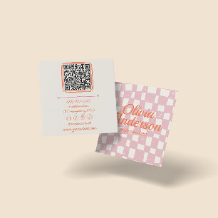 QR Code Retro Roze Sinaasappel Getrokken Girly Vierkante Visitekaartje