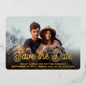 QR Code Retro Script 2 Foto Huwelijk Save the Date Folie Uitnodiging (Voorkant)
