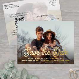 QR Code Retro Script 2 Fotobruiloft Opslaan Datum Folie Uitnodiging Briefkaart