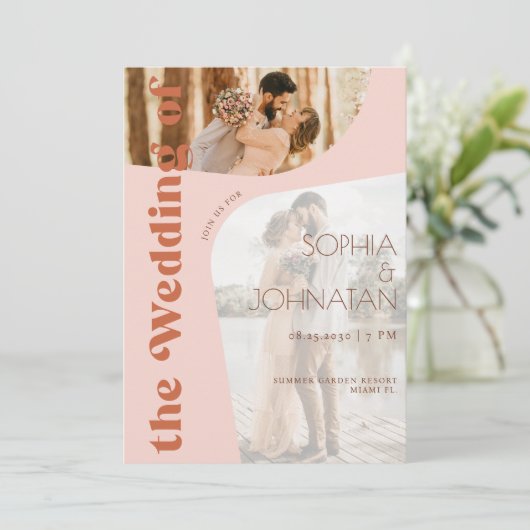 QR code retro terracotta vet 2 FOTO rsvp bruiloft Kaart (Staand voorkant)