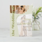 QR code retro vet salie groen 2 FOTO rsvp bruiloft Kaart (Staand voorkant)