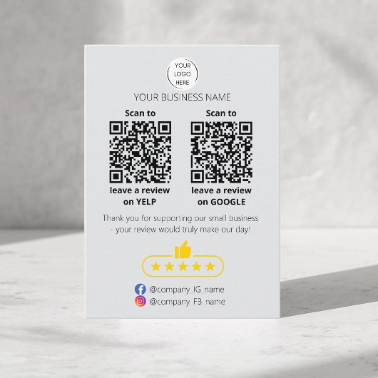 QR-code review van klein bedrijf GOOGLE en YELP Visitekaartje