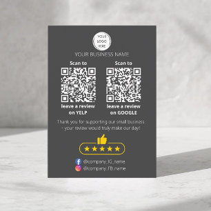 QR-code review van klein bedrijf GOOGLE en YELP Visitekaartje