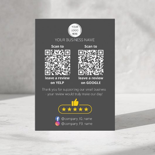 QR-code review van klein bedrijf GOOGLE en YELP Visitekaartje