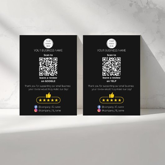 QR-code review van klein bedrijf GOOGLE en YELP Visitekaartje