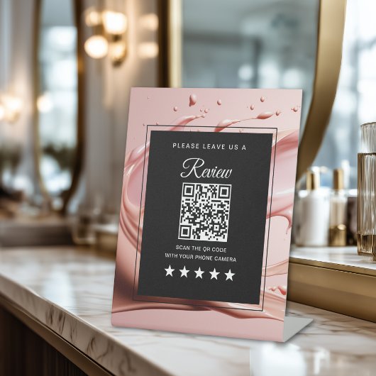 Qr Code Reviews Pink Blush Salon Reclamebord Met Voetstuk