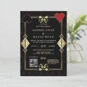 QR-code Roaring 20s Gold Art Deco Wedding Kaart (Staand voorkant)