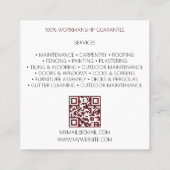 QR-code Robuust onderhoud van contractanten Vierkante Visitekaartje (Achterkant)