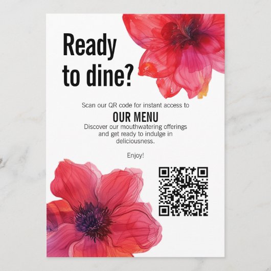 QR code Rode Anemone Dreamscape Bruiloft Menu (Voorkant)