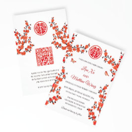 QR-code | Rode Bloesem | Chinese Huwelijk Kaart