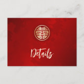 QR-code | Rode Chinese bruiloft details Informatiekaartje (Voorkant)
