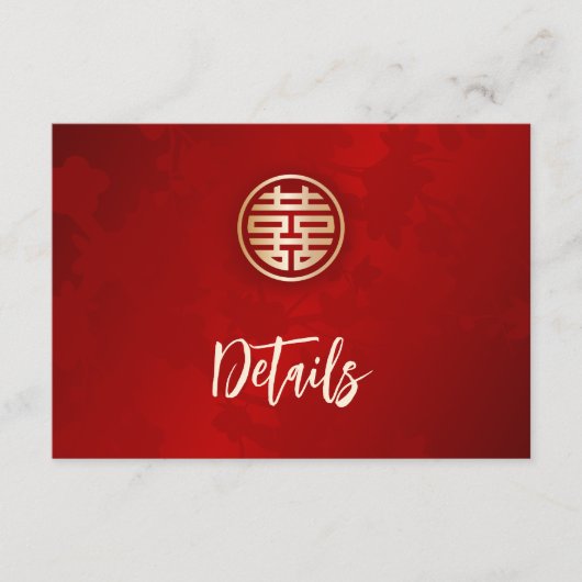 QR-code | Rode Chinese bruiloft details Informatiekaartje (Voorkant)