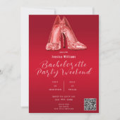 QR CODE Rode Glitter Schoenen Bachelorette Kaart (Voorkant)