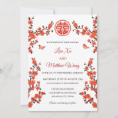 QR-code | rode kersenbloesem | Chinese bruiloft Kaart (Voorkant)