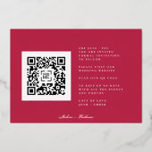 QR Code Rode Magenta Streep Foto Save The Date Folie Uitnodiging (Achterkant)