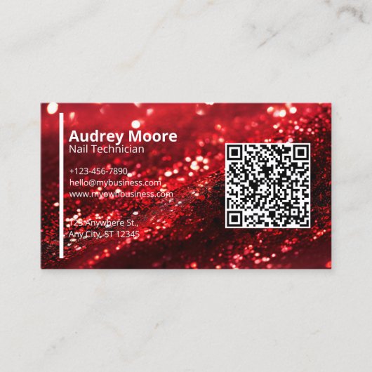 QR Code Rode Professionele Spijkertechnicus Sjablo Visitekaartje (Voorkant)
