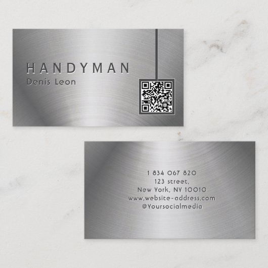 QR Code Roestvrij staal Handyman Visitekaartje (Voorkant / Achterkant)
