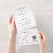QR Code Romantisch Script Zwart Wit Bruiloft RSVP All In One Uitnodiging (Afscheurbaar)