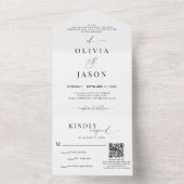 QR Code Romantisch Script Zwart Wit Bruiloft RSVP All In One Uitnodiging (Binnen)