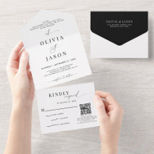 QR Code Romantisch Script Zwart Wit Bruiloft RSVP