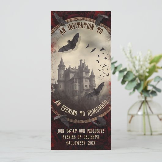 QR Code Romantisch  Vampier Kasteel Halloween Kaart (Staand voorkant)