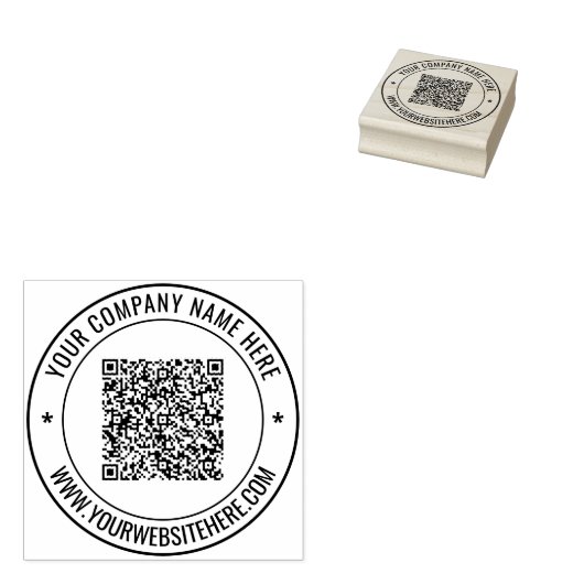 QR Code Ronde Rubber Stempel met Jouw naam Website (Gestempeld)