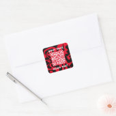 QR Code Rood en Zwart Helder Modern Vierkante Sticker (Envelop)