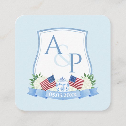 QR Code Rood Wit Blauw Monogram Bruiloft Website Informatiekaartje (Achterkant)