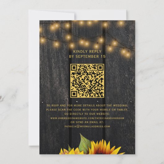 QR-code roodbruine zonnebloem in één bruiloft Kaart (Achterkant)