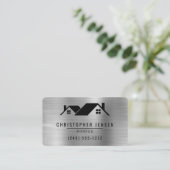 QR Code Roofing Black Silver Metallic Rounded Visitekaartje (Staand voorkant)