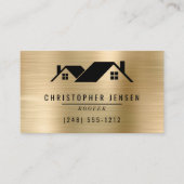 QR Code Roofing Business Black Gold Metallic Visitekaartje (Voorkant)