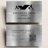 QR Code Roofing Business Black Silver Metallic Visitekaartje