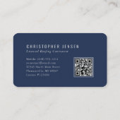 QR Code Roofing Business Navy Blue Silver Rounded Visitekaartje (Achterkant)