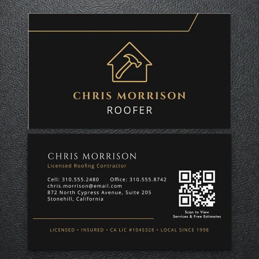 QR Code Roofing Roofer Professional Black Gold Visitekaartje