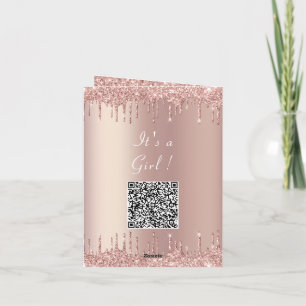 QR Code Roos Blush Baby Girl Shower Kaart