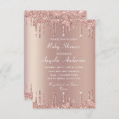 QR Code Roos Gold Baby Shower Uitnodiging (Voorkant / Achterkant)
