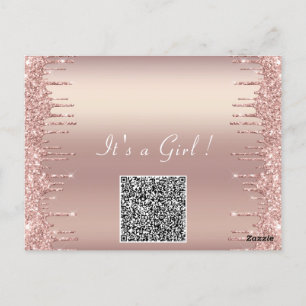 QR Code Roos Gold Blush Baby Girl Shower Invite Briefkaart