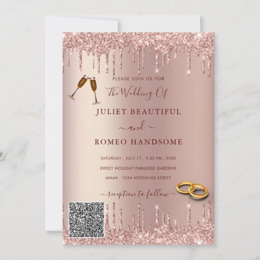 QR Code Roos Gold Blush Drids Weddenschap (Voorkant)
