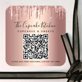 QR Code Roos Gold Koper Glitter Drift Business Vierkante Sticker