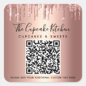 QR Code Roos Gold Koper Glitter Drift Business Vierkante Sticker (Voorkant)