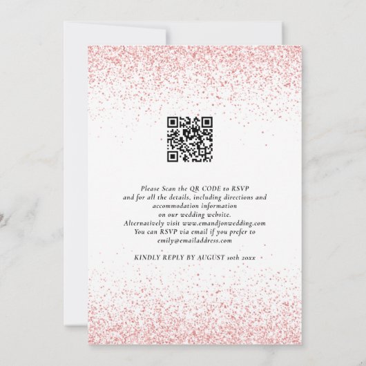 QR Code Roos Goud Glitter Borders Bruiloft Kaart (Achterkant)