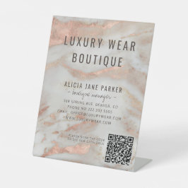 QR CODE roos goudbruine marmer elegant Reclamebord Met Voetstuk